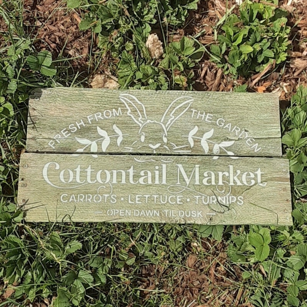 Cottontail Market Rescued Wood Garden Sign 20" Spring Easter Rabbit Wall Sign - Picture 1 of 10